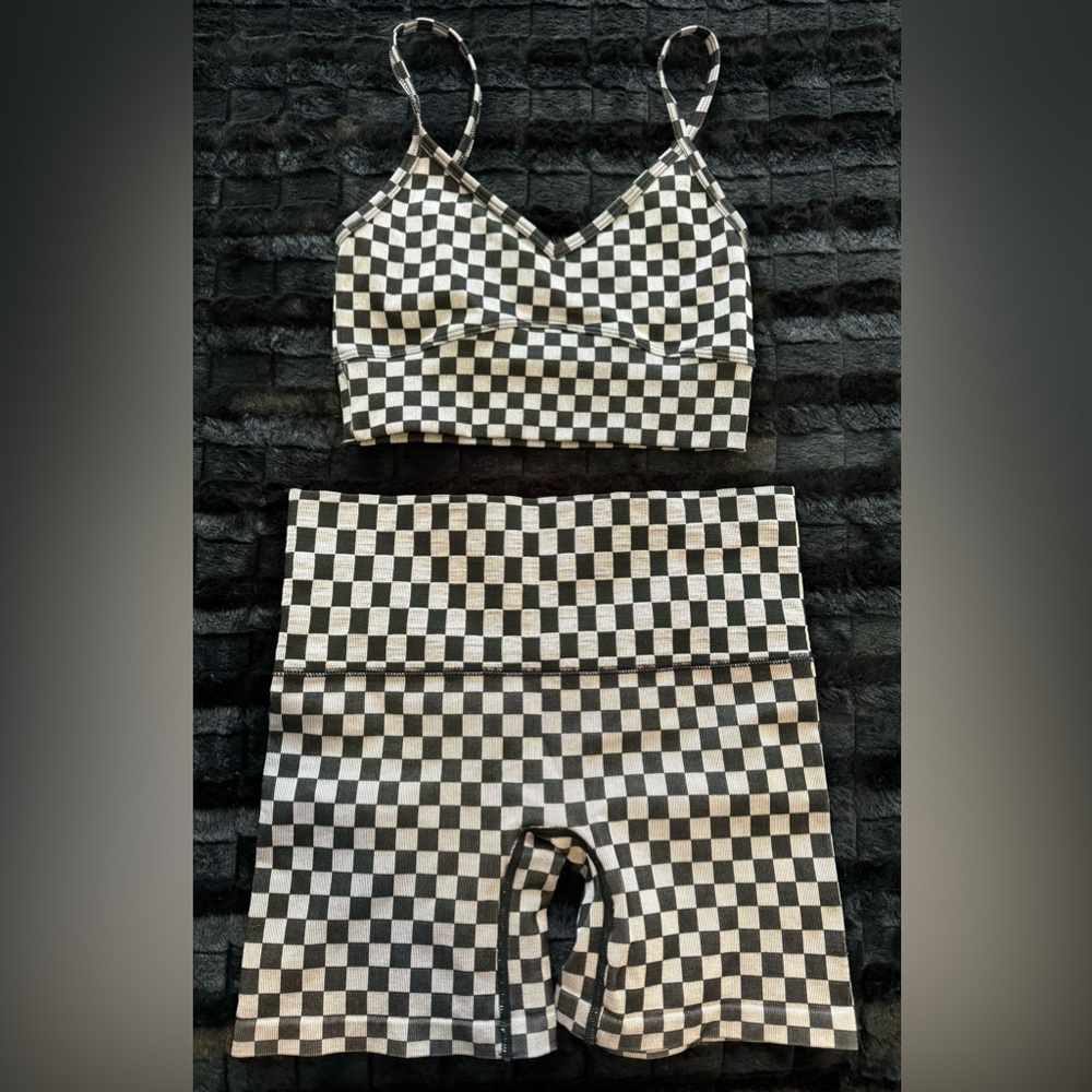 Forever 21 Checkered Print Sports Bra Athletic Shorts Set
